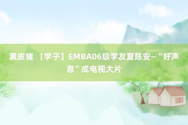 黑皮猪 【学子】EMBA06级学友夏陈安—“好声息”成电视大片