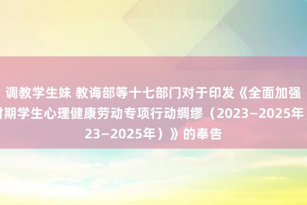 调教学生妹 教诲部等十七部门对于印发《全面加强和改进新时期学生心理健康劳动专项行动绸缪（2023—2025年）》的奉告