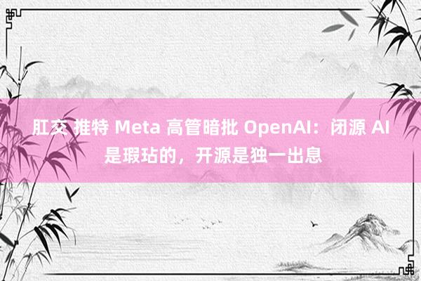 肛交 推特 Meta 高管暗批 OpenAI：闭源 AI 是瑕玷的，开源是独一出息